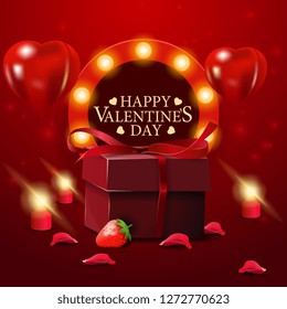 Red Valentine's Day greeting card with gift