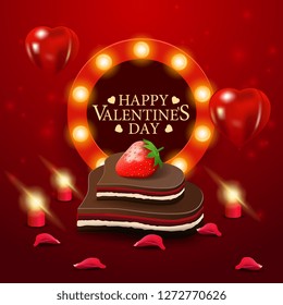 Red Valentine's Day greeting card with chocolate candy