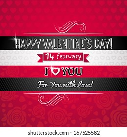red Valentines day greeting card with heart and wishes text,  vector illustration