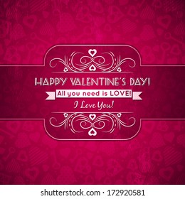 red valentines day greeting card  with  hearts and wishes text,  vector illustration