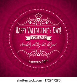 red valentines day greeting card  with  heart, flower and wishes text,  vector illustration