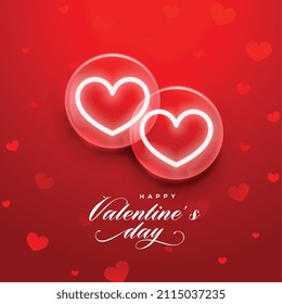 red valentines day greeting wishes card with two glassy hearts