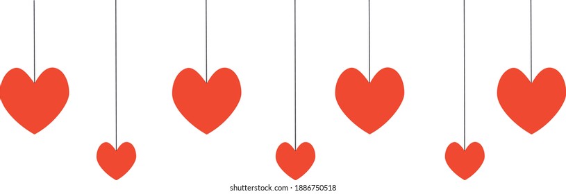 red valentine's day hearts hang on strings