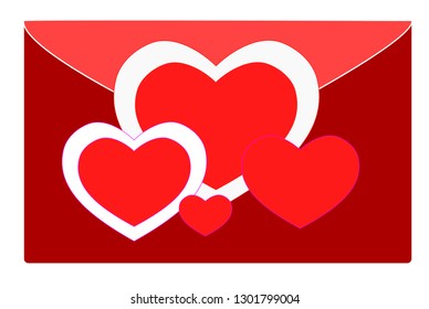 Red Valentine's Day love card with red and white hearts. Vector illustration EPS 10.