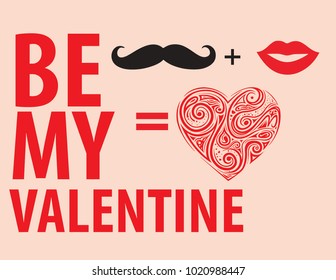 Red valentines day offer with moustache and lipstick and beautifull heart