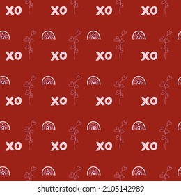 Red Valentine's day seamless pattern. Vector  hand drawn illustration for february 14 fabric textile or wallpaper