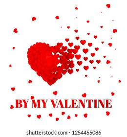 Red Valentines heart. Valentines composition of the hearts. Vector illustration.
