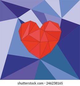 Red valentines heart on vector blue wrapping surface background