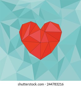 Red valentines vector heart on mint green wrapping surface background