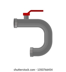 Red valve on gray plastic water pipe.