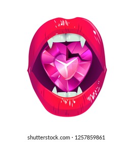 
red vampire lips with pink crystal