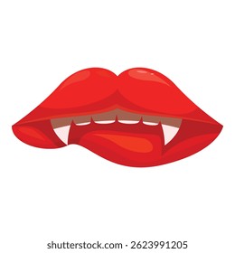 Rote Vampirlippen mit Reißzähnen beißende Lippe Cartoon Stil Illustration einzeln auf Weiß