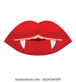 Rote Vampirlippen mit Reißzähnen, die Zähne für Halloween tragen