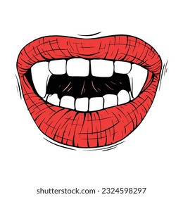 dibujo de la línea de ilustración del vector de los labios de vampiros rojos