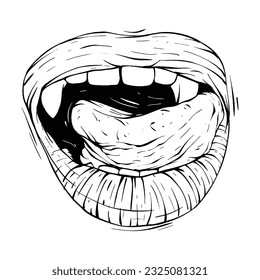 red vampire lips sketch vector illustration line art