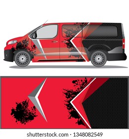 Red van car wrap with a grunge graphic design. file is editable and ready to print 