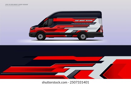Vector rojo del diseño de la librea del abrigo del coche de la furgoneta eps 10 archivos imprimibles
