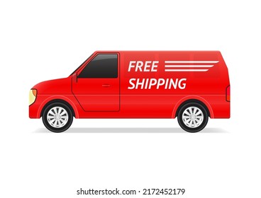 Camioneta roja con texto Envío gratuito aislado en fondo blanco