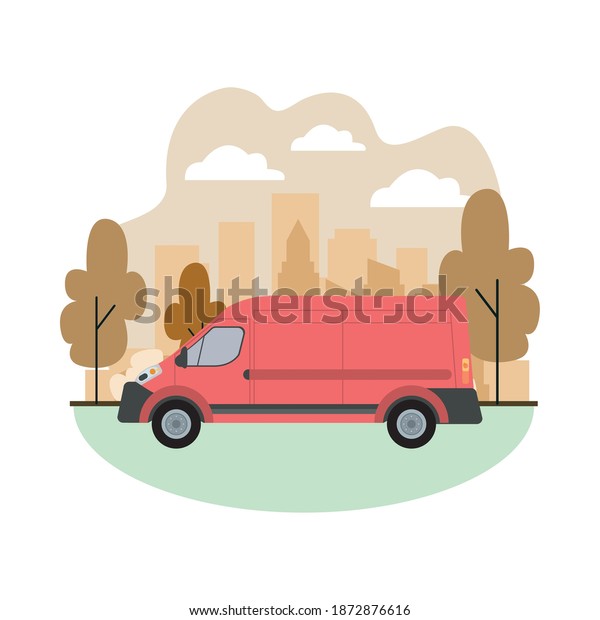 red van vehicle transport isolated icon vector\
illustration design