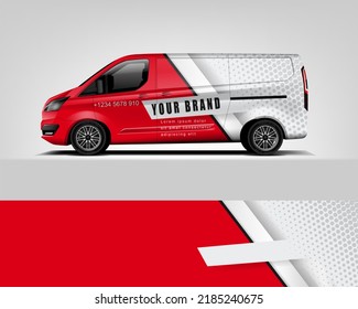 Red Van Wrap Design. Abstract geometric van wrap printable file eps10 dekal