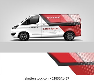 Red Van Wrap Design. Abstract geometric van wrap printable file eps10 dekal