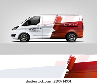 Red Van Wrap Design. Abstract geometric van wrap printable file eps10 dekal