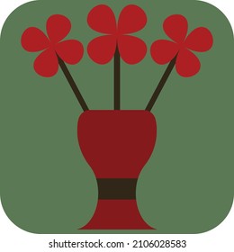 Red Vase with red flowers, illustration, vector on a white background.