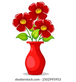 red vase with flowers on a white background