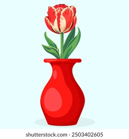 Red vase and tulip flower in a vase