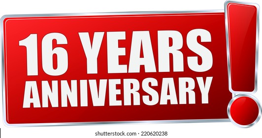 red vector 16 Years Anniversary sign