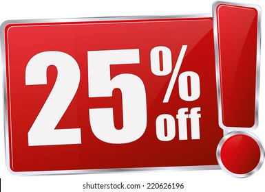 red vector 25% discount price sign