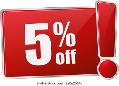 red vector 5% discount price sign