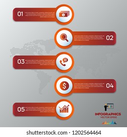 red vector 5 Steps chart template/graphic or website layout  on the grey background.Eps 10 vector file.