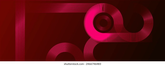 Red vector abstract dynamic banner with neon glowing bright shape lines