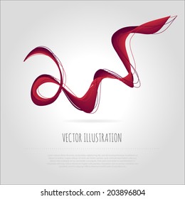 Red vector abstract dynamic ribbon wave background.