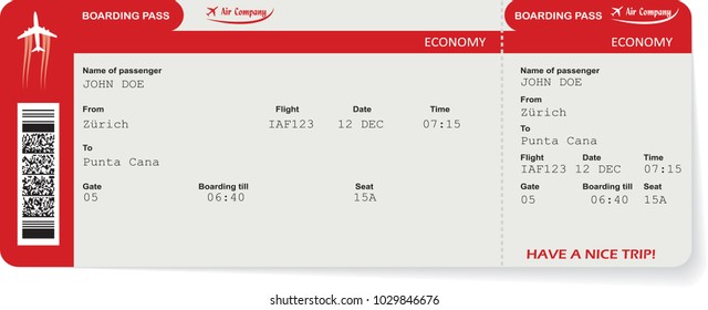 Red vector airline passenger and baggage boarding pass ticket with barcode. Concept of travel,journey or business trip