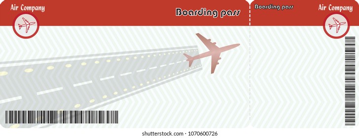 Red vector airline passenger and baggage boarding pass ticket with barcode. Concept of travel or journey or business trip