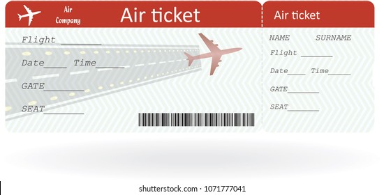 Red vector airline passenger and baggage boarding pass ticket with barcode. Concept of travel,journey or business trip