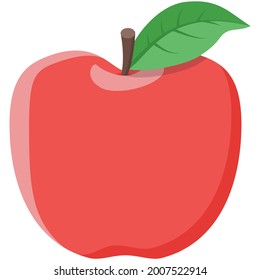 Red vector apple isolated fruit icon with leaf green