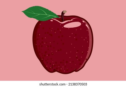 Red vector apple. Juicy fruit isolated on pink background. Red Delicious