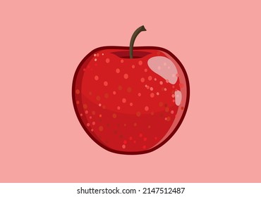 Red vector apple. Juicy fruit isolated on pink background.