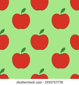 red vector apples. seamless print for print or fabric. fruits on green background