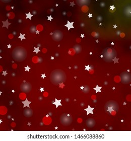 Red vector backdrop with circles, stars. Colorful disks, stars on simple gradient background. Template for business cards, websites.
