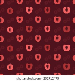 Red vector background decorated with peaches and cherries