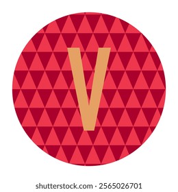 Red vector background with a gold letter V and minimalistic triangle patterns. Perfect for creative design projects, digital graphics, and branding concepts with a modern touch.