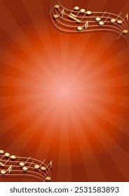 red vector background with music notes and radial light beams