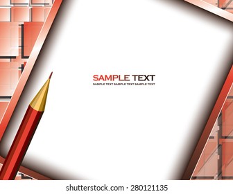 Red Vector Background with Notepad and Pencil.