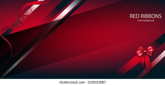 Red vector background with silk ribbon effect and bow