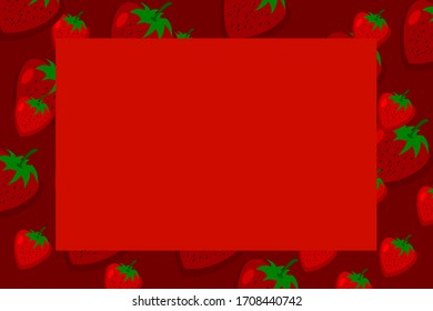 Red vector background with strawberries illustration and red frame
