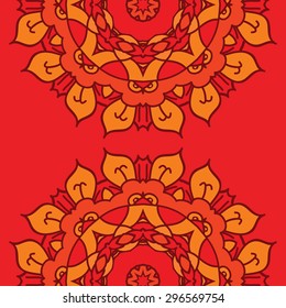 Red vector background with two ornamental mandalas